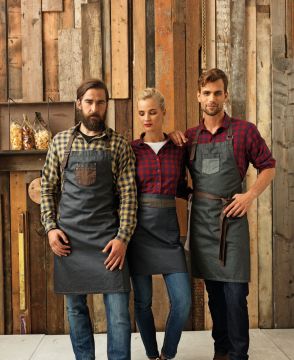 DENIM BIB APRON WITH FAUX LEATHER