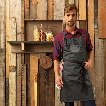 DENIM BIB APRON WITH FAUX LEATHER