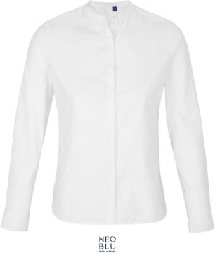 Poplin blouse with a Mao collar long-sleeve