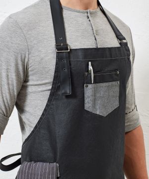 DENIM BIB APRON WITH FAUX LEATHER